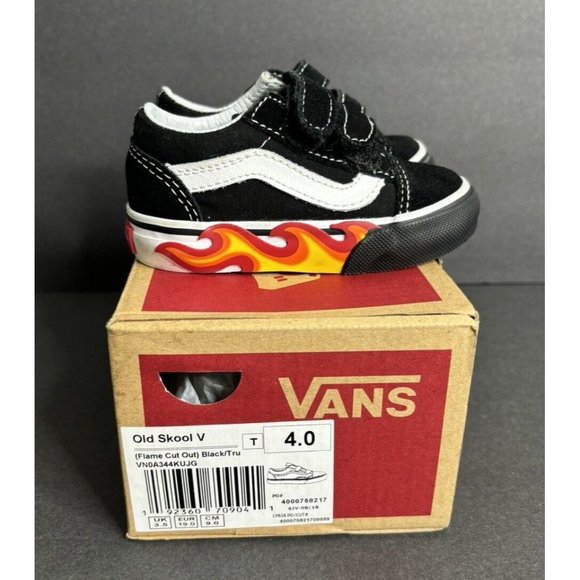 Vans Other - Vans Old Skool V Black Flame Cut Out  Toddler Infant Size 4 Shoes Sneaker